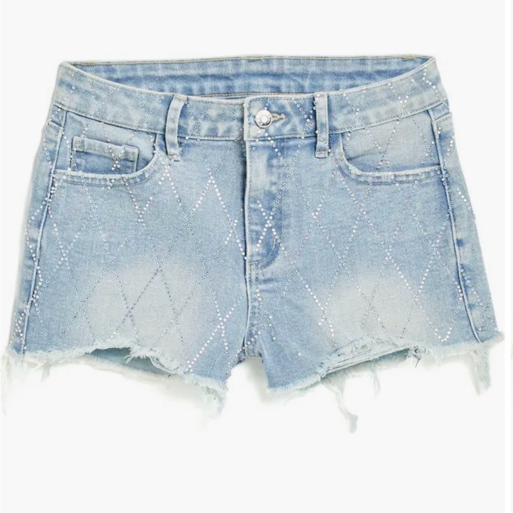 Tractr Light Blue Denim Rhinestone Cutoff Shorts